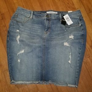 Distressed denim skirt